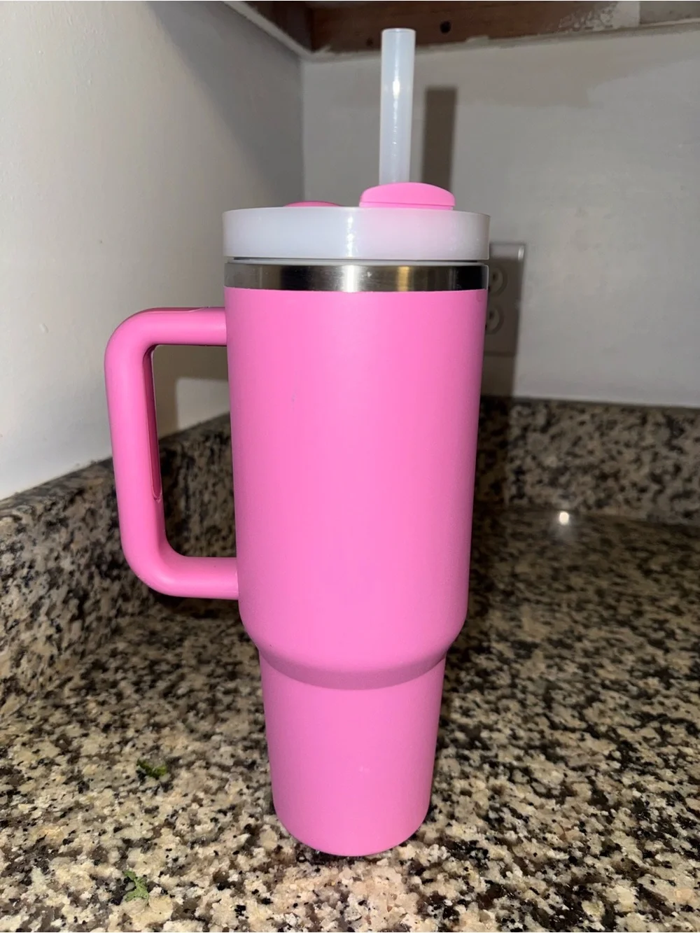 Stanley Pink Travel Tumbler with Handle and Straw - Picture 2 of 3